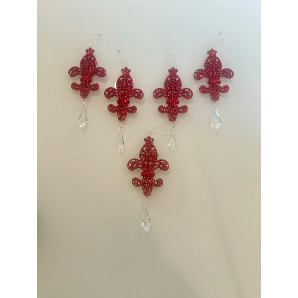 VTG Lot Of 5! Glitter Red Crystal Chandelier Christmas Hanging Ornament Decor 6